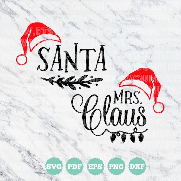 Santa & Mrs. Claus (Hat) | Christmas/Holiday SVG Vinyl Cutting Files - Dxf - Eps - SVG - Pdf - Png