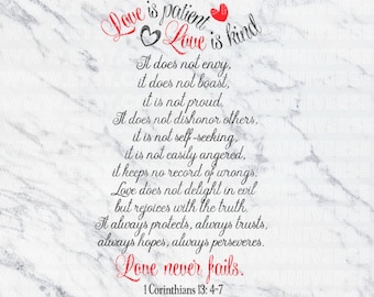 Love is Patient, Love is Kind Bible Verse | Corinthians 13: 4-7 | SVG Vinyl Cutting Files - Dxf - Eps - SVG - Pdf