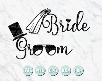 Bride & Groom - Veil, Sunglasses, Hat | Wedding Marriage SVG | SVG Vinyl Cutting Files - Dxf - Eps - SVG - Pdf - Png