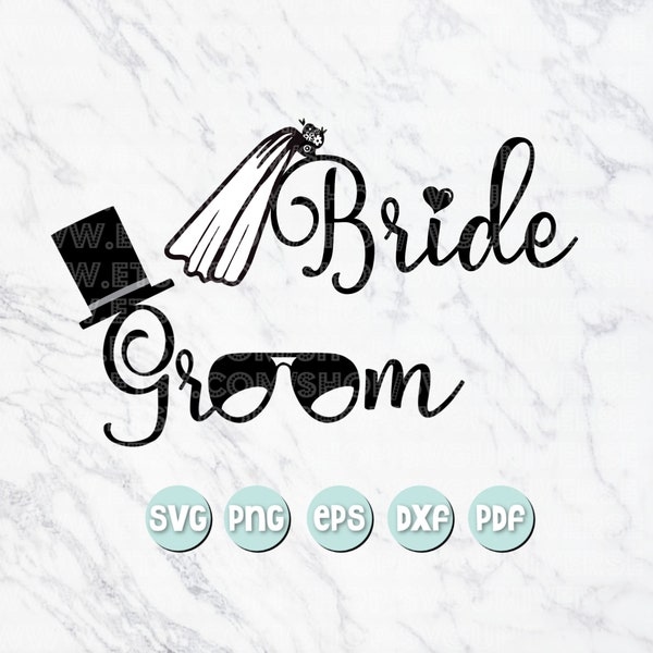 Bride & Groom - Veil, Sunglasses, Hat | Wedding Marriage SVG | SVG Vinyl Cutting Files - Dxf - Eps - SVG - Pdf - Png