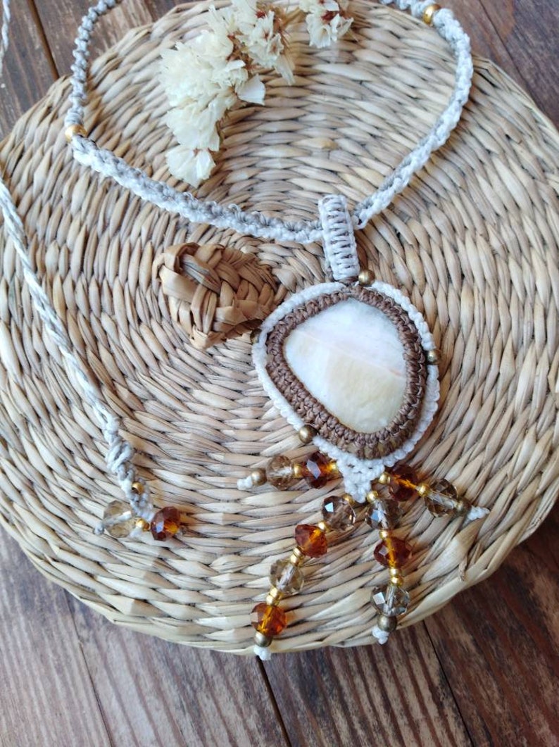 yellow calcite boho macrame necklace