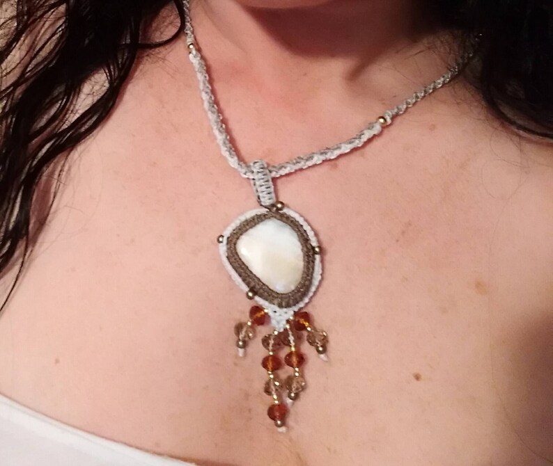 yellow calcite boho macrame necklace