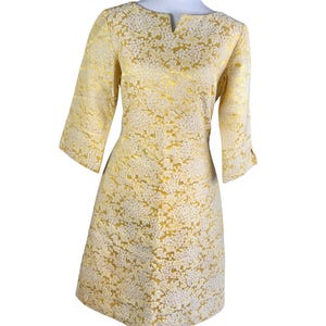 Vintage 60s R and K Originals Gold & White Grape Pattern Brocade Tunic Cocktail Dress Size 13