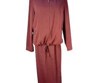 Vintage 90s Jacqueline Ferrar Raisin Athleisure Hoodie and Pencil Skirt Set Size 12