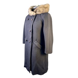 Vintage 60s Townley Siari for Muse&#39;s Fur Collar Gray Wool Coat Size L