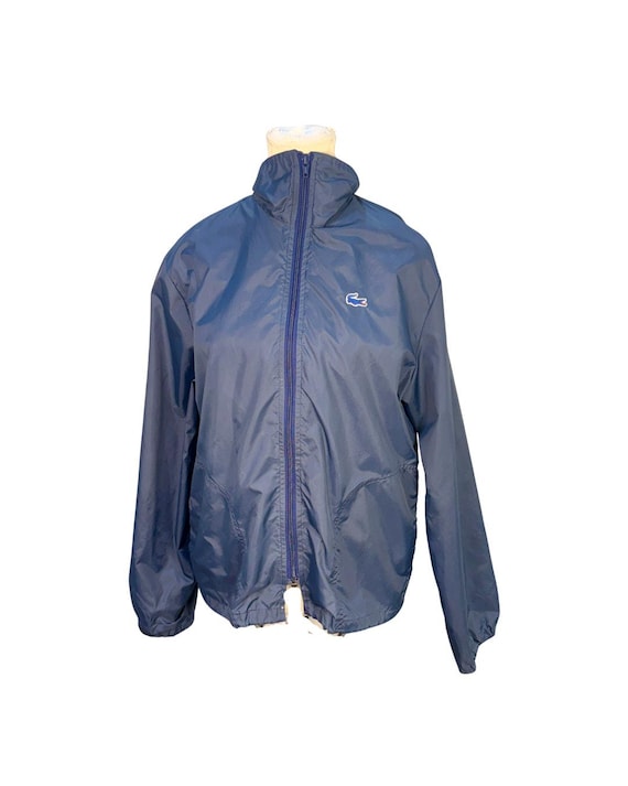 Lacoste, Vintage 78-83 Alligator Lacoste Full-Zip Navy Blue Funnel Neck Windbreaker Jacket Size M