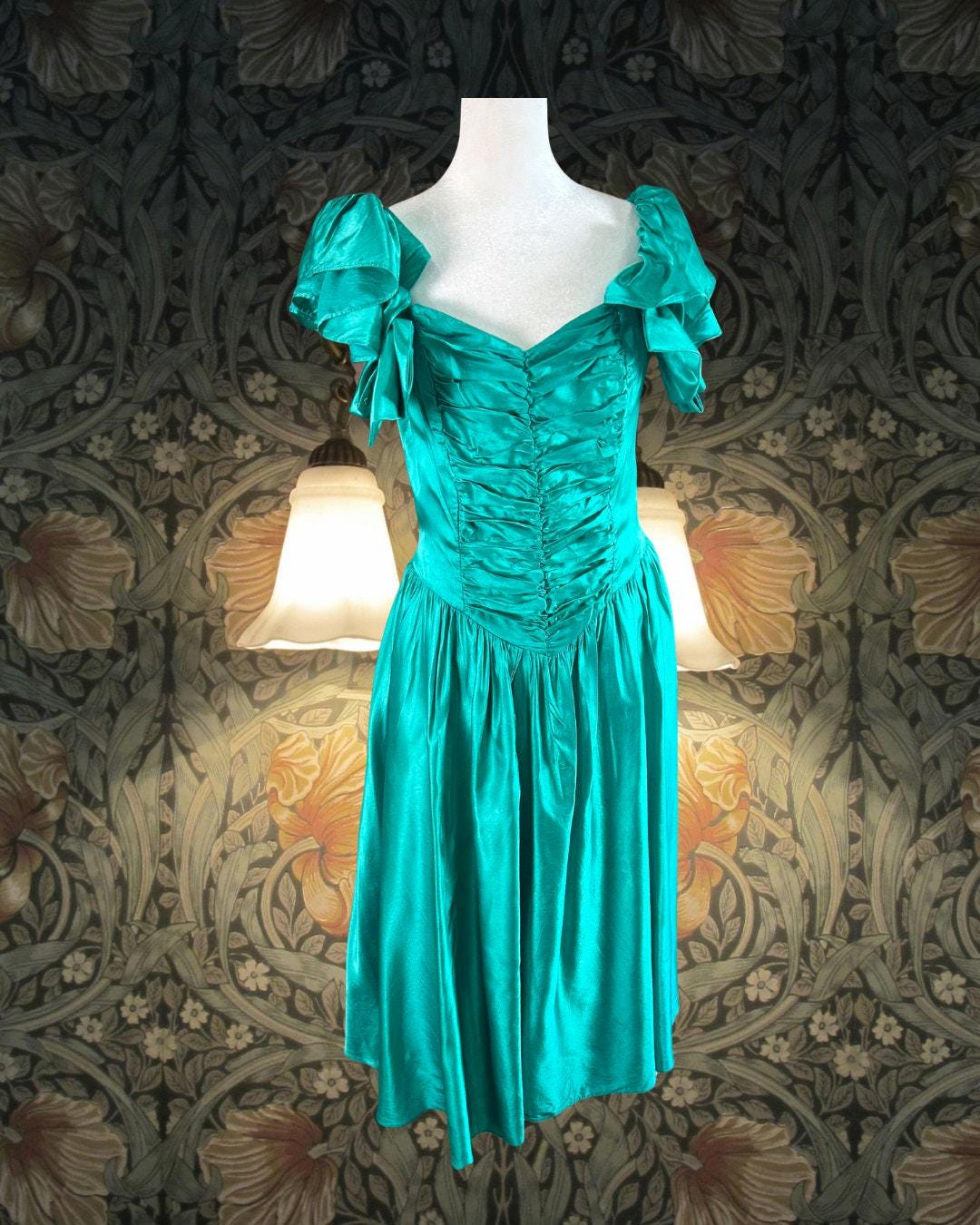 vintage cocktail dresses etsy Women's Size:XS | Java material-leather 1940s Blue Coast Teen Printed