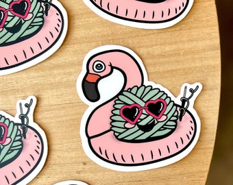 Flamingo Pool Float Yarn Ball Sticker,  Crochet Sticker, Stickers for Crocheters, Yarn Ball Sticker, Gifts for Crocheters