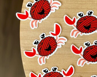 Sticker krabgarenbal, gehaakte stickers, sticker garenbal, stickers voor hakers