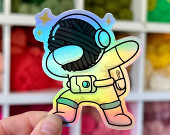 AstroKnot Dabbing Yarn Sticker, Yarn Astronaut Sticker, Yarn Ball Sticker, Yarn Ball Decal, Holographic Yarn Sticker, Gifts for Crocheters