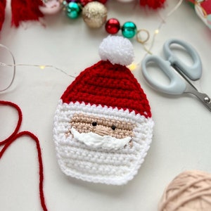 Padrão de bolso para presente de Papai Noel em crochê, Padrão de Papai Noel em crochê, Padrão de Natal em crochê, Porta-cartão de presente em crochê, Sacola de presente em crochê, Papai Noel