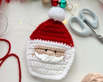 Crochet Santa Gift Pocket Pattern, Crochet Santa Pattern, Crochet Christmas Pattern, Crochet Gift Card Holder, Crochet Gift Bag, Santa Claus