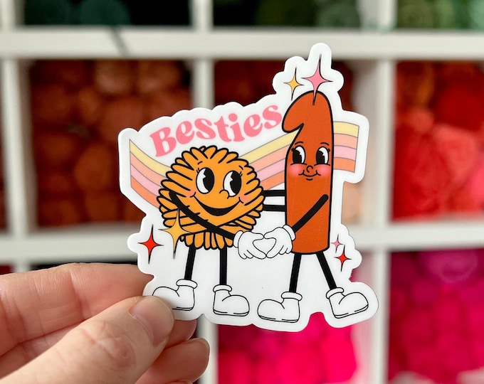 Crochet Hook and Yarn Ball Besties Sticker, Yarn Ball Sticker, Crafty Stickers, Gifts for Crocheters, Crochet Stickers, Retro Mascot Sticker