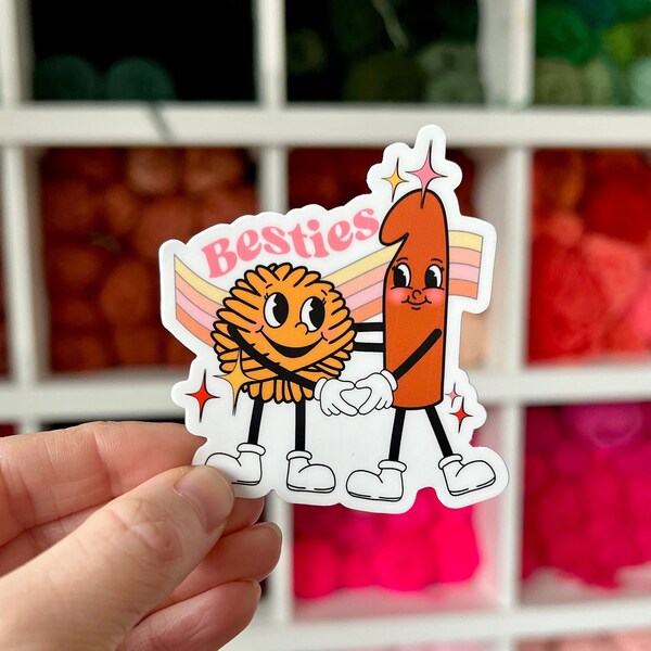 Crochet Hook and Yarn Ball Besties Sticker, Yarn Ball Sticker, Crafty Stickers, Gifts for Crocheters, Crochet Stickers, Retro Mascot Sticker