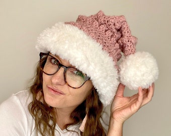 Modèle de chapeau de Père Noël au crochet, chapeau de Noël au crochet, modèle de crochet de chapeau de Père Noël, chapeau de vacances au crochet, chapeau de Père Noël au crochet moderne