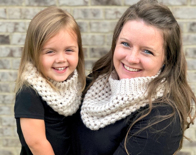 Crochet Cowl Pattern, Crochet Scarf Pattern, Cowl Pattern, Neck Warmer, Puff Stitch Cowl,  Crochet Mommy and Me Set, Puff Stitch Cowl
