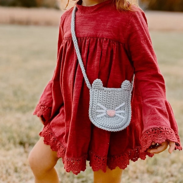 Patrón de bolso de gato a crochet, patrón de bolso de gato a crochet, bolso de gato para niño pequeño, patrón de bolso de crochet, patrón de crochet para principiantes, bolsos para niños de crochet