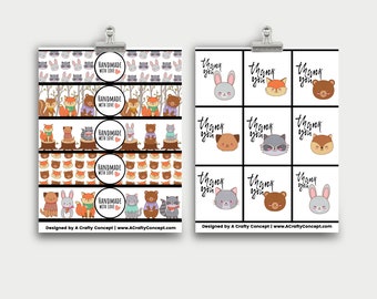 Woodland Animals Wrap Labels- Handmade With Love- PDF Download