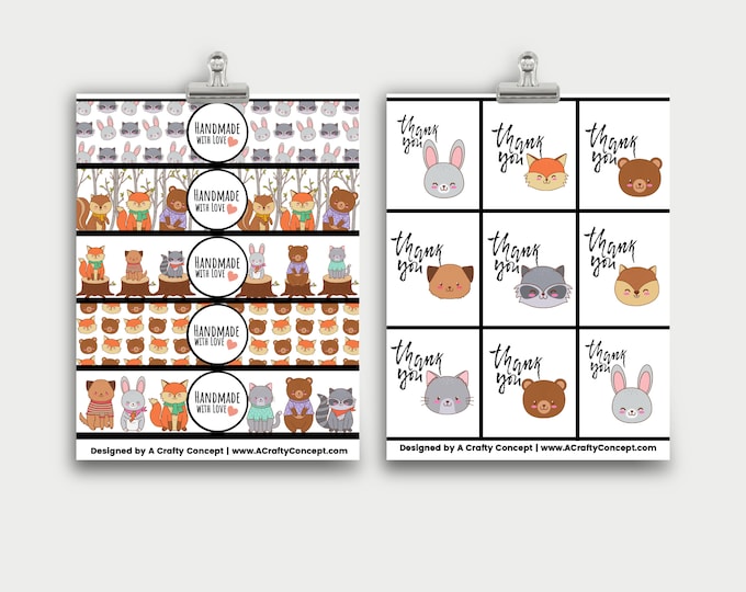 Woodland Animals Wrap Labels- Handmade With Love- PDF Download