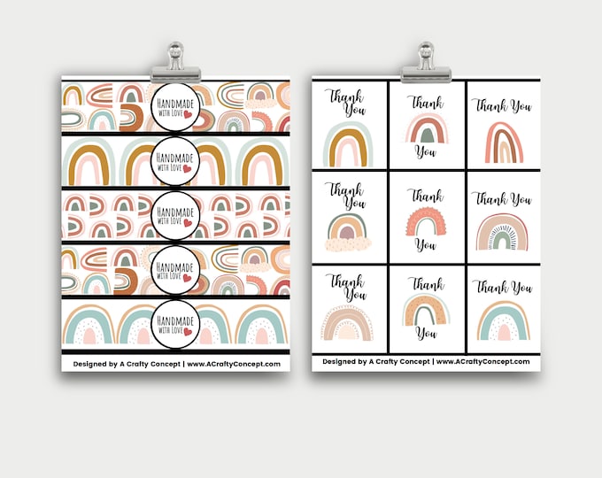 Rainbow Product labels, Rainbow PDF Tags, Rainbow Thank You Cards, Printable Product Labels, Printable Thank You Cards, Product Labels, pdf