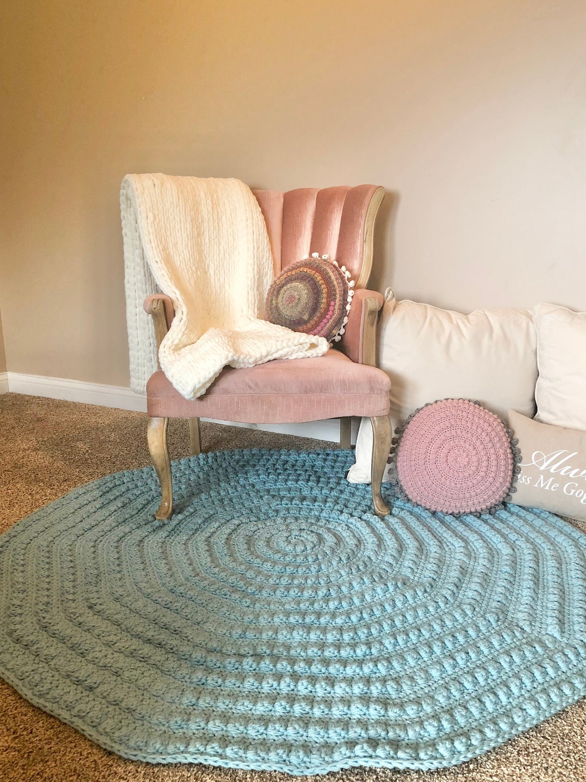 Crochet Circle Rug Pattern Crochet Rug Pattern Bobble Rug Etsy