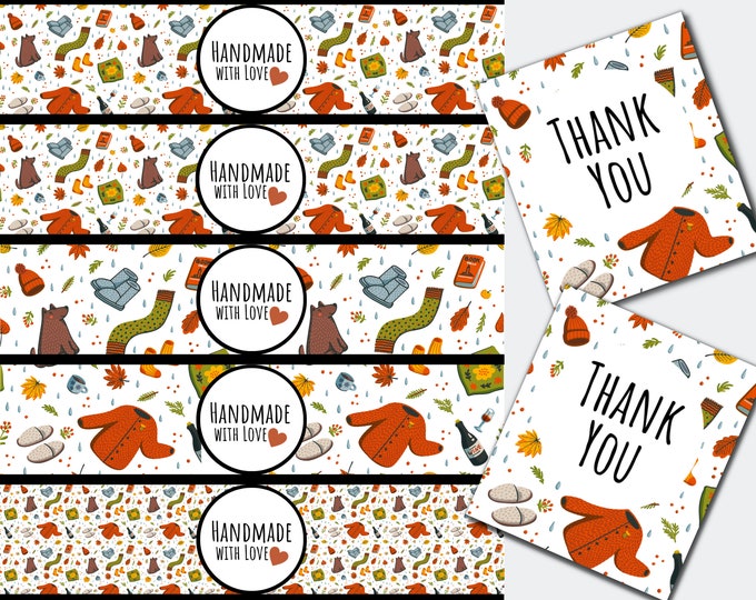 Handmade with Love Tags, Digital Download Labels, Beanie Label, Fall Wrap Labels, Packaging for crochet, Label Wraps PDF, DIY Product Tags