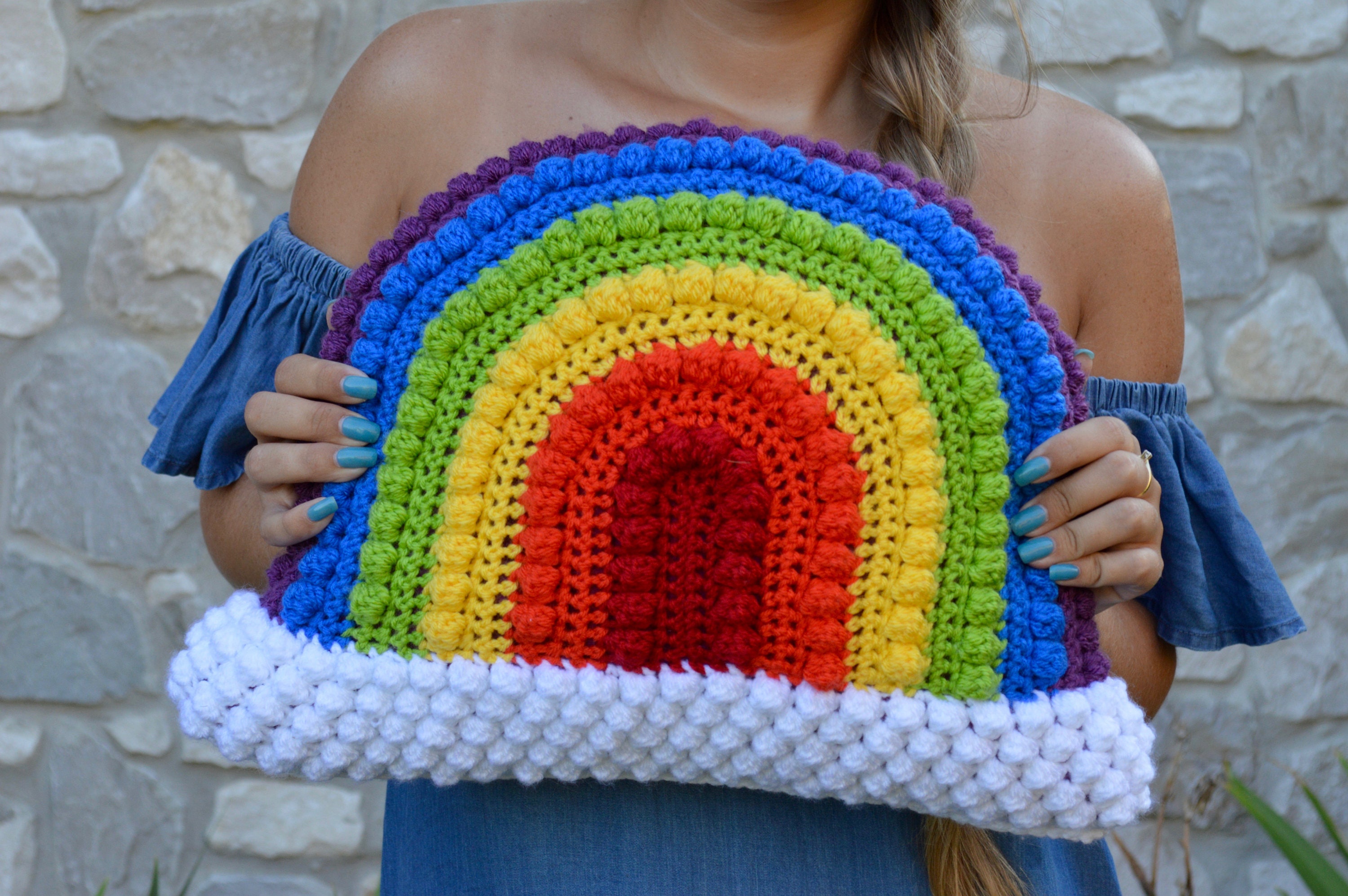 Rainbow Pillow, Crochet Rainbow Pillow, Rainbow Baby, Rainbow Baby