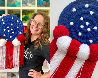 USA Wall Hanging Crochet Pattern, Crochet American Flag Pattern, Crochet Patriotic Home Decor, Crochet American Flag, Textile Wall Art