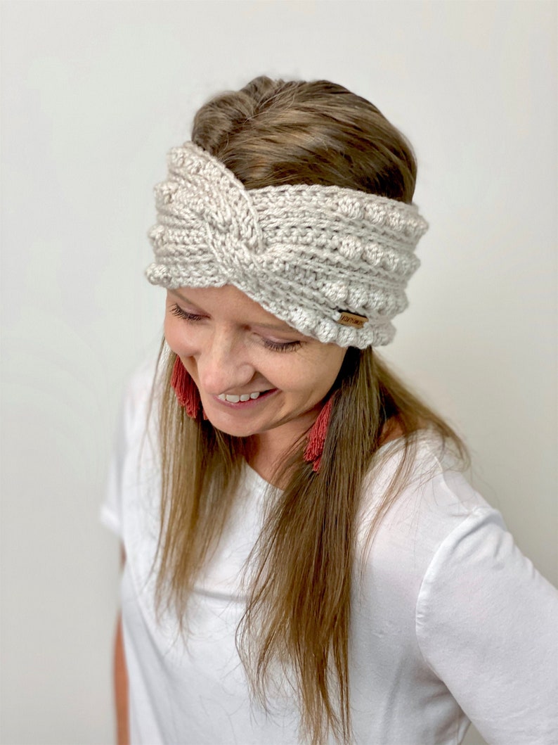 Crochet Twisted Headband Pattern, Girls Bobble Headband Crochet Pattern, Ear Warmer With Twist Crochet Pattern, Easy Crochet Pattern image 1