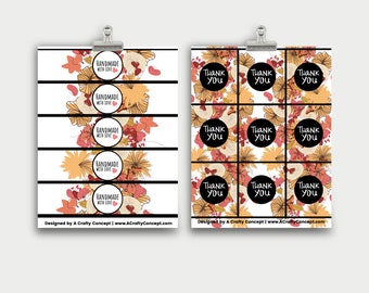 Fall Flowers Wrap Labels- Handmade with love- PDF Download