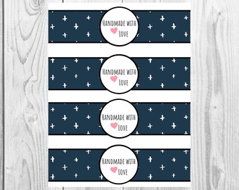 Navy - Handmade with Love - Product Wrap Labels - PDF