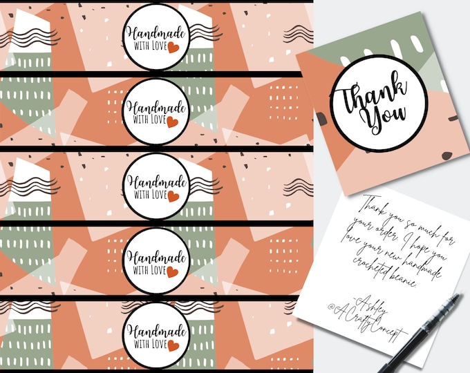 Handmade with Love Tags, Digital Tag PDF, Crochet Hat Label, Fall Wrap Labels, Packaging for Knit, Label Wraps Download, DIY Product Tags