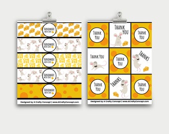 Cheese Themed Printable Product Labels, PDF Labels, Digital Download, Handmade with Love Labels, Printable handmade tags