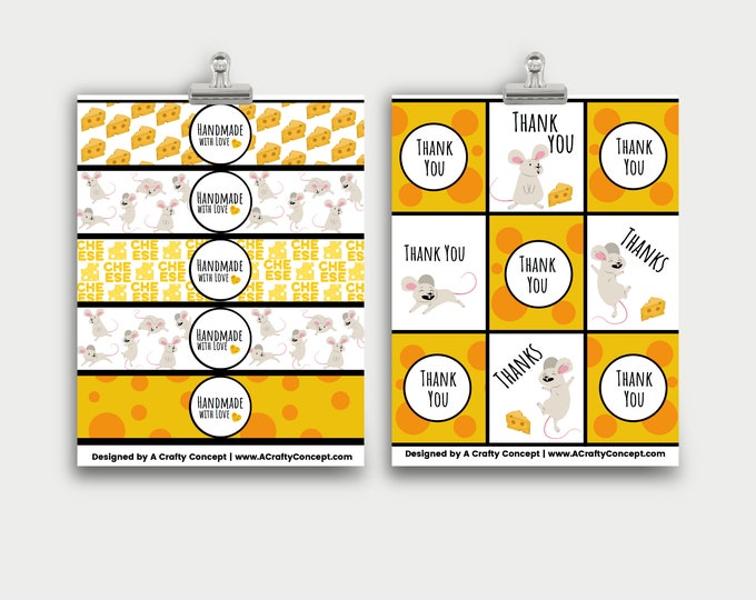 Cheese Themed Printable Product Labels, PDF Labels, Digital Download, Handmade with Love Labels, Printable handmade tags