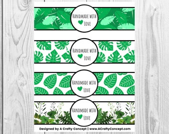 Tropical Leaf - Handmade with Love - Product Wrap Labels - PDF