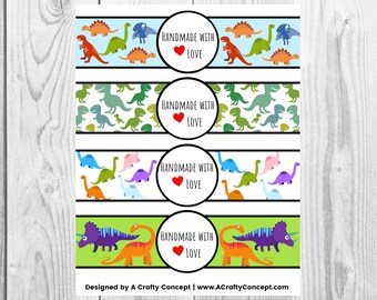 Dinosaur Product Wrap Labels, Dinosaur Packaging Labels, Printable Handmade Tags, Printable Wrap Around Labels, Dinosaur Tags for handmade