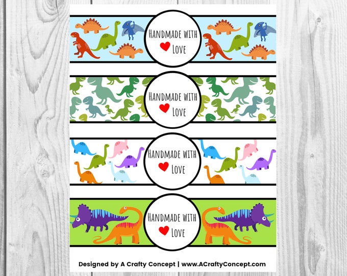 Dinosaur Product Wrap Labels, Dinosaur Packaging Labels, Printable Handmade Tags, Printable Wrap Around Labels, Dinosaur Tags for handmade