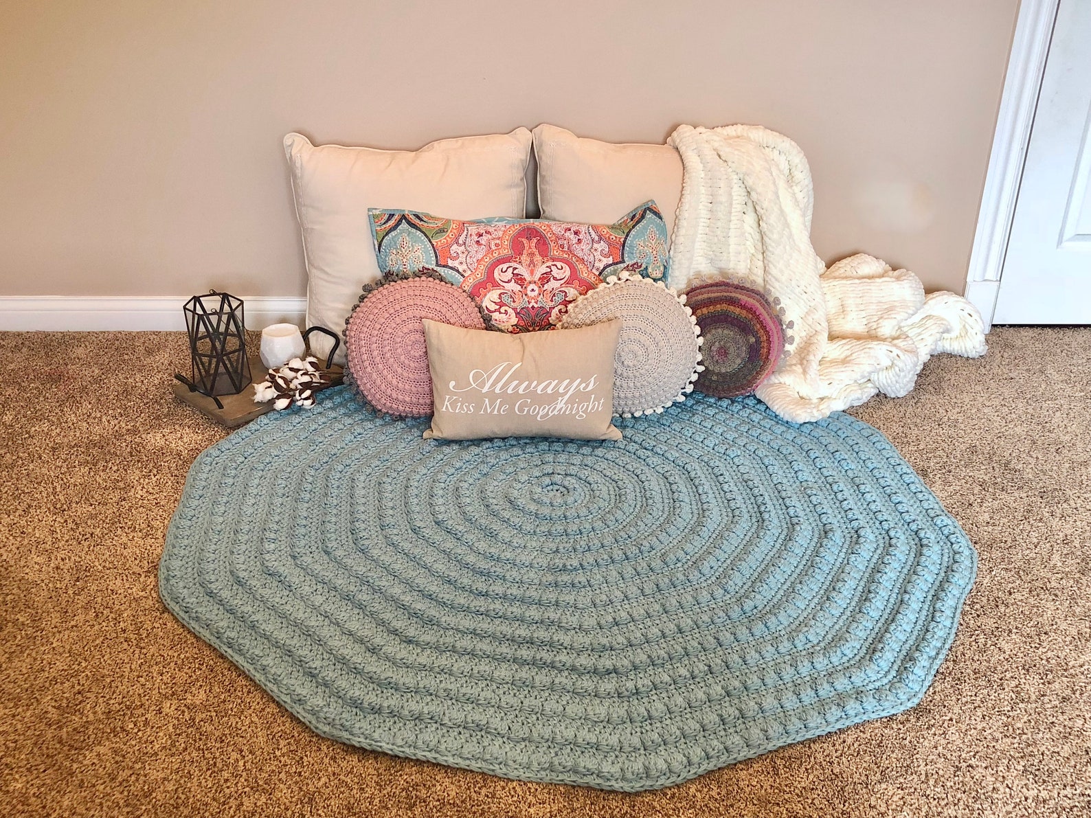 Crochet Circle Rug Pattern Crochet Rug Pattern Bobble Rug Etsy