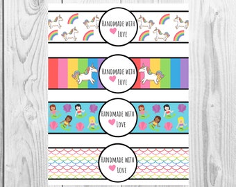 Rainbow  - Handmade with Love - Product Wrap Labels - PDF