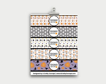 Printable Halloween Wrap Around Labels, Halloween Gift Labels, Halloween Wrap Packaging, Handmade with Love Tags, Label Wrap Around PDF