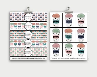 Coffee Cup Wrap Labels- Handmade With Love Labels- PDF Download