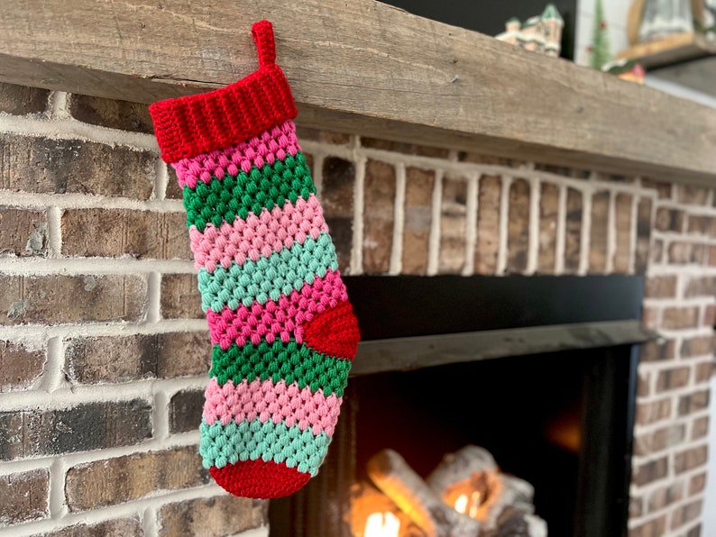 Crochet Christmas Stocking Pattern, Puff Stitch Stocking Pattern, Christmas Crochet Patterns, Crochet Holiday Stocking, Family Stockings image 3