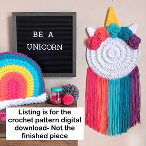 Crochet Unicorn Wall Hanger Pattern, Crochet Unicorn Decor, Crochet Unicorn Pattern, Crochet Room Decor, Crochet Home Decor Textile Wall Art image 6