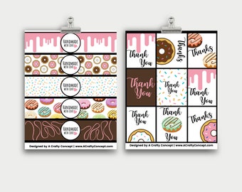 Donut Wrap Labels- Handmade with love- PDF Download