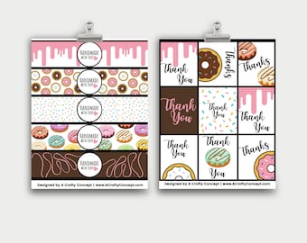 Donut Wrap Labels- Handmade with love- PDF Download