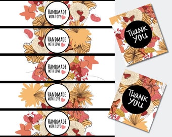 Printable Handmade With Love Tags, Printable product labels, Fall Wrap Around Label Set, Digital Tag PDF, Printable Fall Tags, Beanie Label