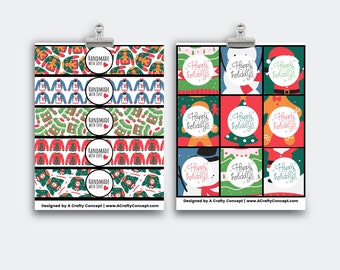 Christmas Handmade with Love Tags, Digital Tag PDF, Crochet Label, Wrap Labels, Packaging for Knit, Label Wraps Download, DIY Product Tags