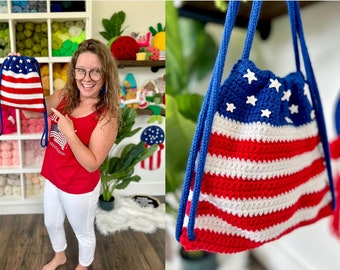 Crochet USA Backpack, Crochet Backpack Pattern, Crochet Kids Backpack, Crochet American Flag Backpack, Crochet Drawstring,  CROCHET PATTERN