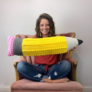 CROCHET Pencil Pillow PATTERN,  Crochet Giant Pencil Pillow, Crochet Pencil Pattern, Crochet Pillow, Crochet Teacher Gift, Crochet Pencil