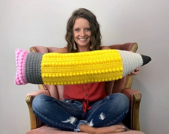 CROCHET Pencil Pillow PATTERN,  Crochet Giant Pencil Pillow, Crochet Pencil Pattern, Crochet Pillow, Crochet Teacher Gift, Crochet Pencil